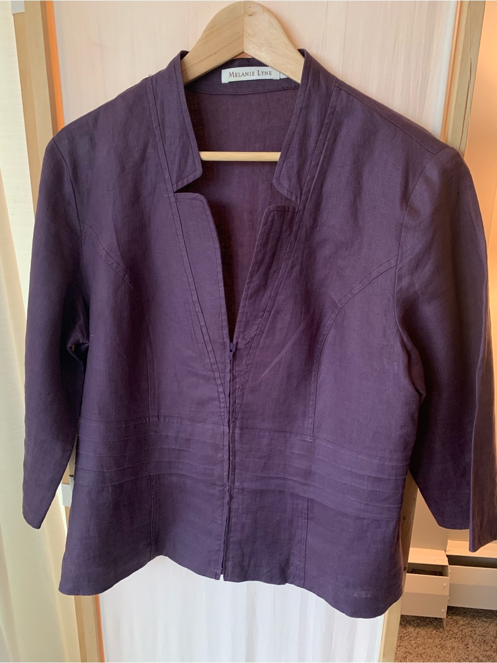Melanie Lyne 100% Linen Jacket in Trending Deep Purple Eggplant Size 14